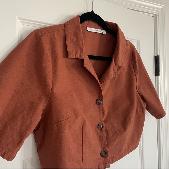 And Now This Rust Orange Cropped Button Up Cotton Shirt - Picture 3 of 6